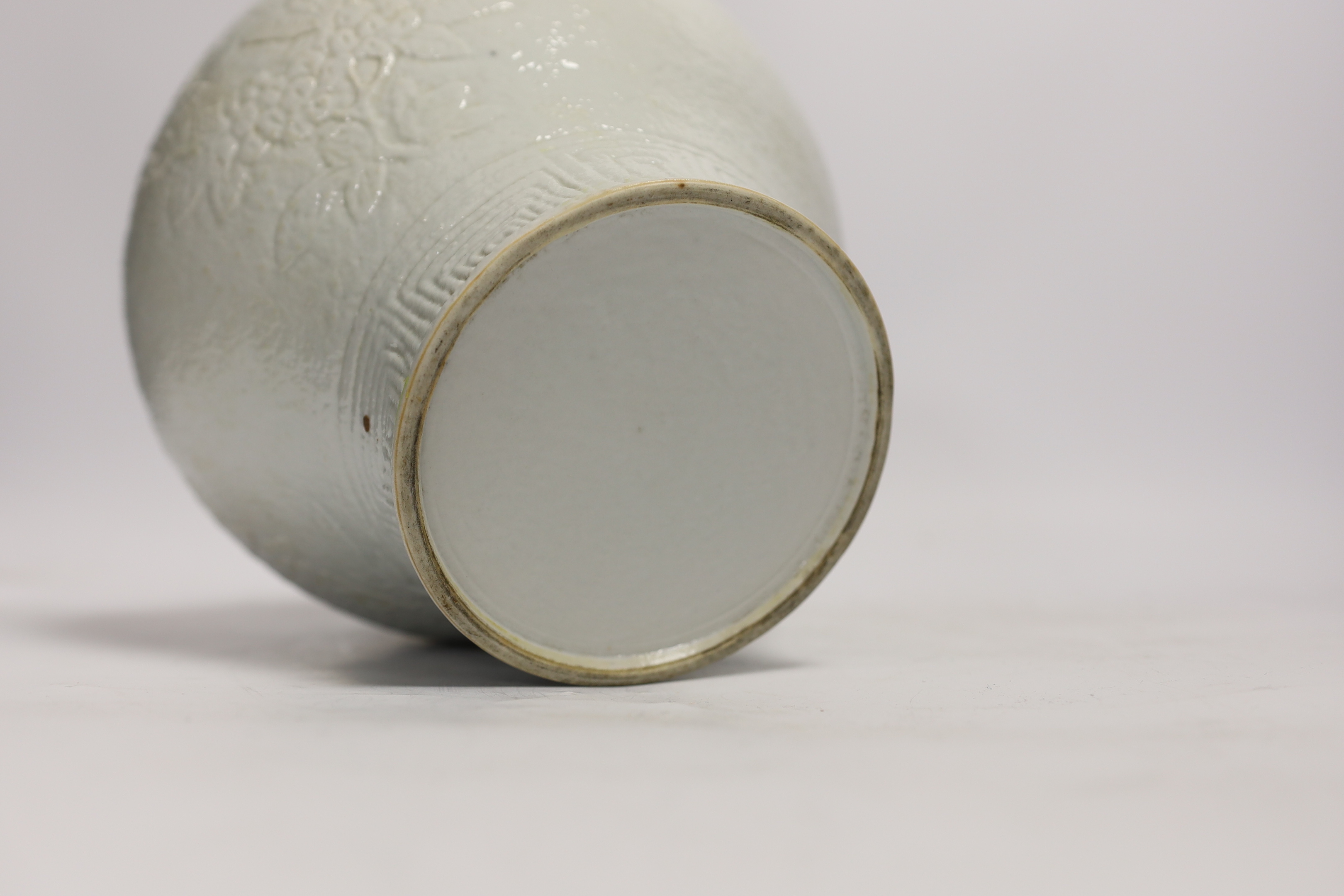 A Chinese moulded white porcelain meiping, Republic period, 20cm